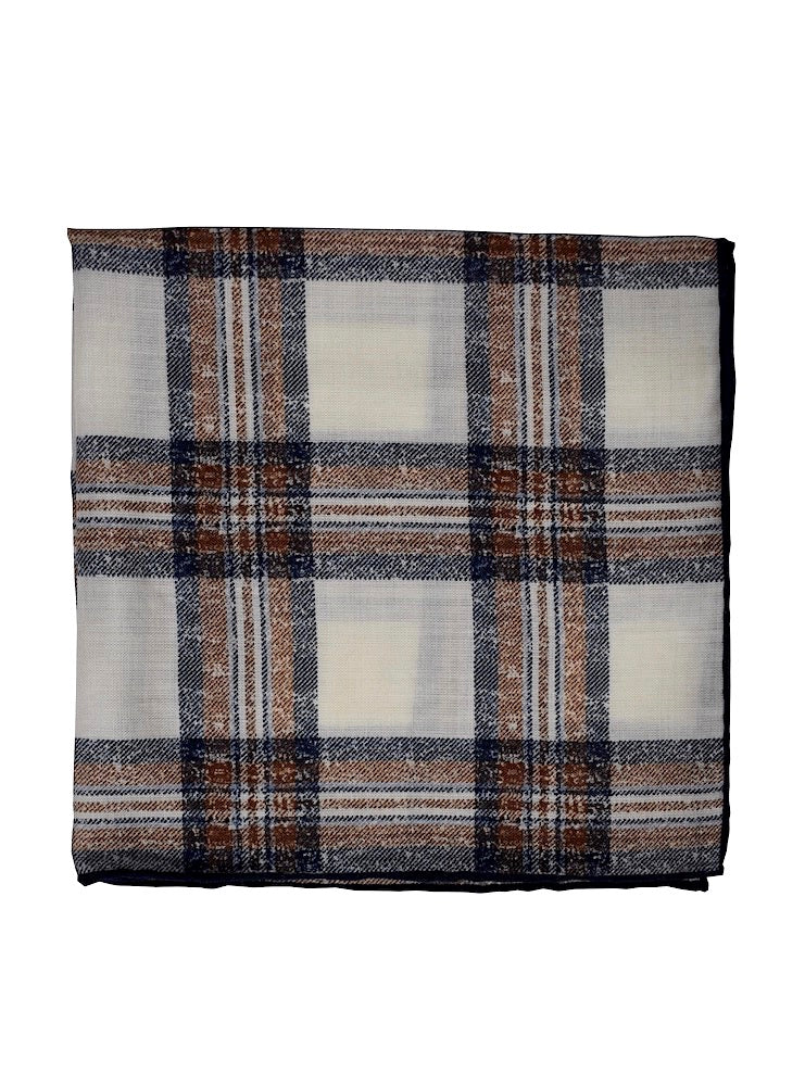 BALMORAL blu/brown/white check printed pocket square