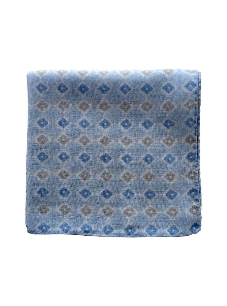 BALMORAL sky blu/cobalt/grey cube motif printed pocket square