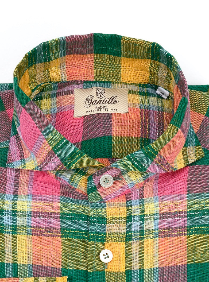 BONATTI madras yellow/pink/green radici patrimonio 1970 linen shirt