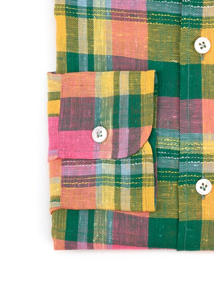 BONATTI madras yellow/pink/green radici patrimonio 1970 linen shirt