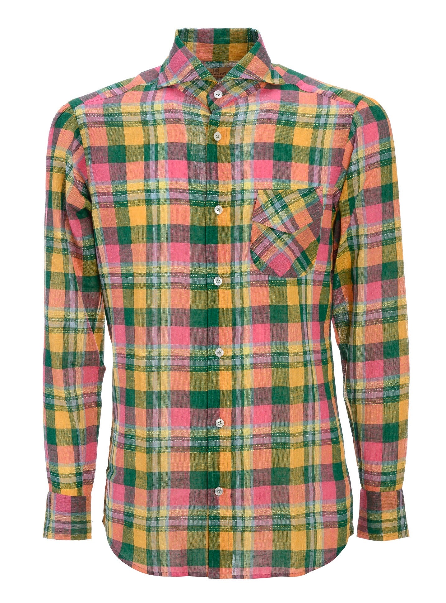 BONATTI madras yellow/pink/green radici patrimonio 1970 linen shirt