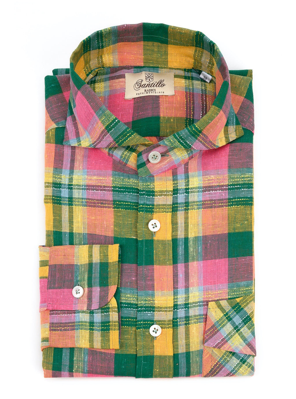 BONATTI madras yellow/pink/green radici patrimonio 1970 linen shirt