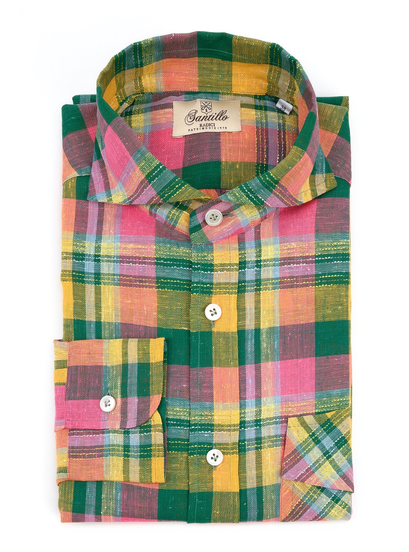 BONATTI madras yellow/pink/green radici patrimonio 1970 linen shirt