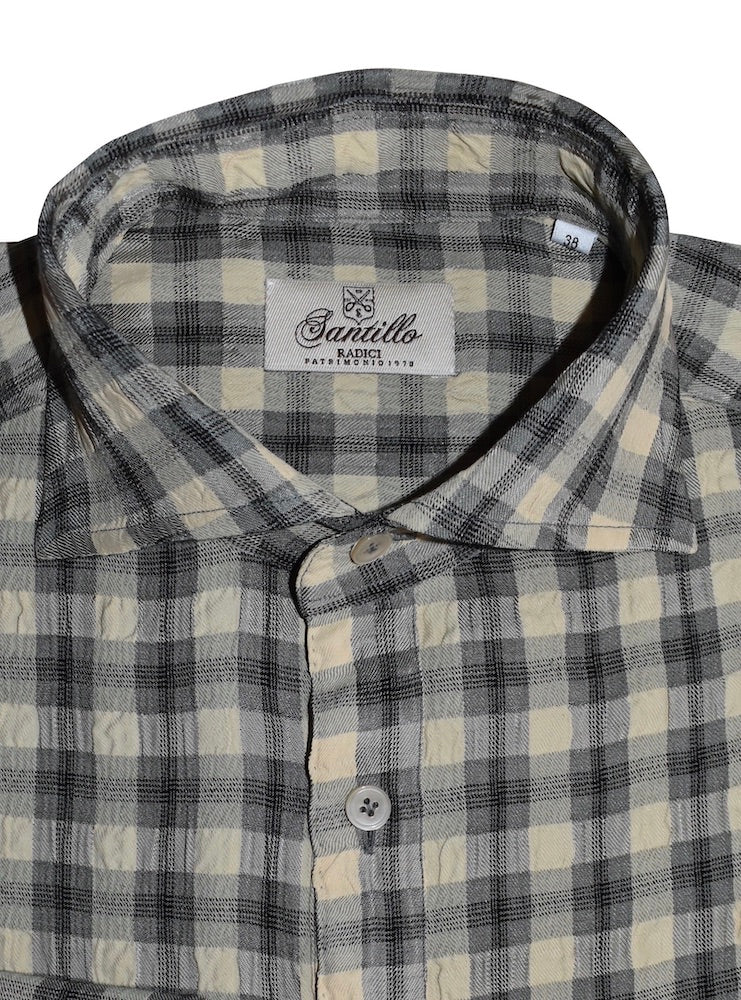 CAPO BARBI vintage green/beige check seersucker radici patrimonio1970