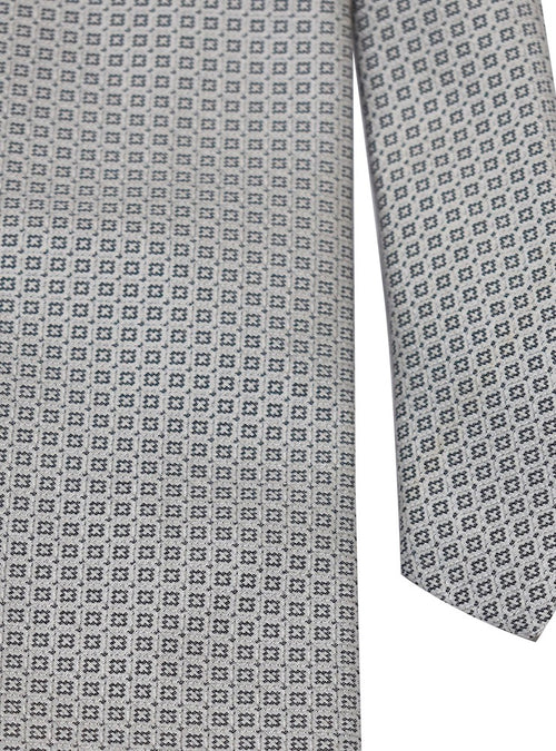ANGERA squared pattern grey jacquard silk ties