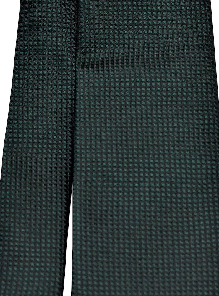 ANGERA solid dark green woven silk piquè tie