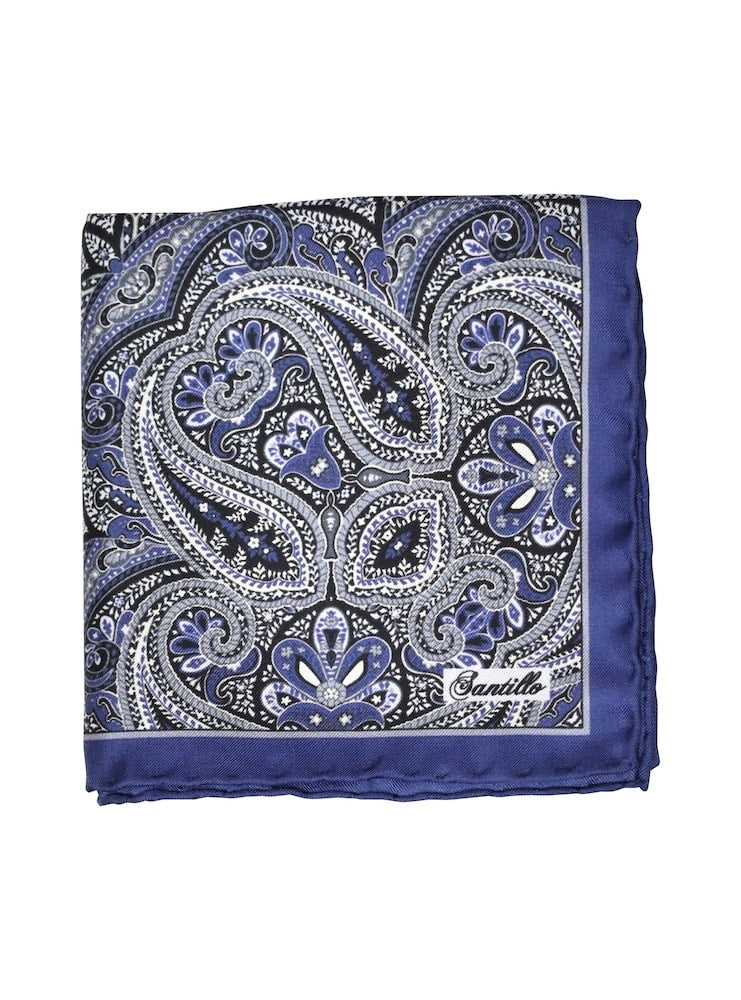 PORTOFINO purple/white/black paisley printed pocket square
