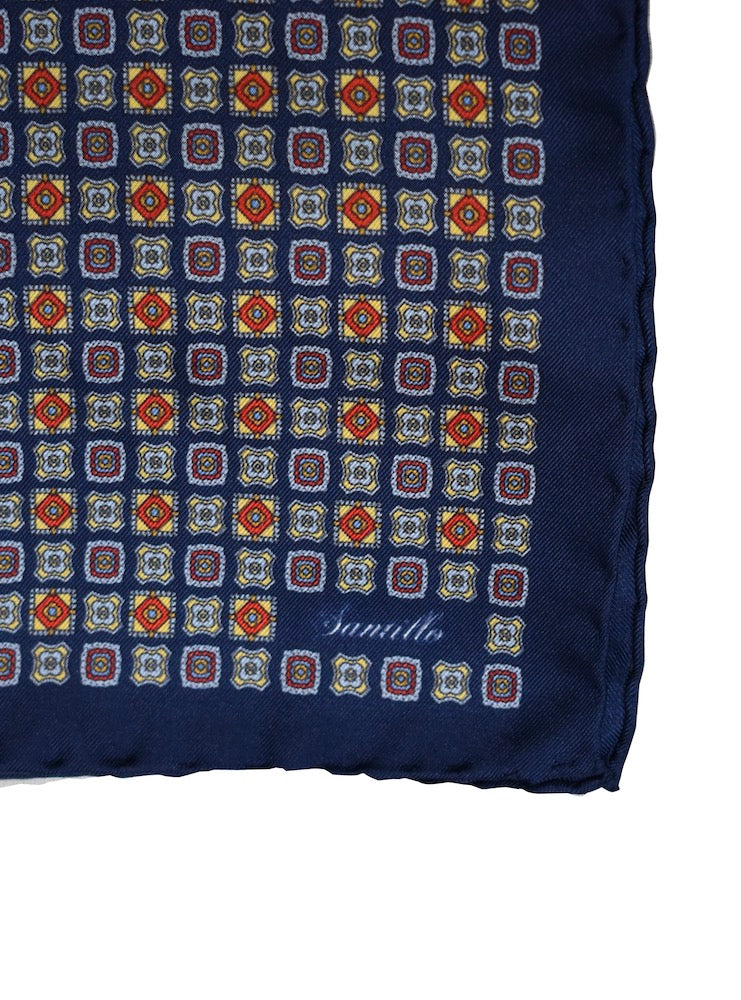 STRESA navy mix floral diamond printed silk bandana