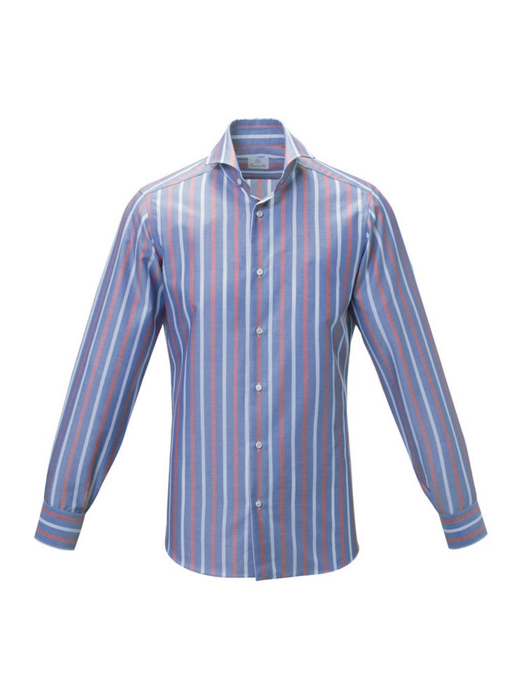 DAILY COLOR CREDIT  red-white stripes oxford cotton shirt
