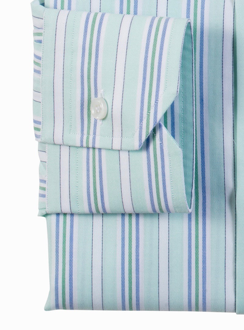 DAILY COLOR CREDIT light mint striped oxford cotton shirt