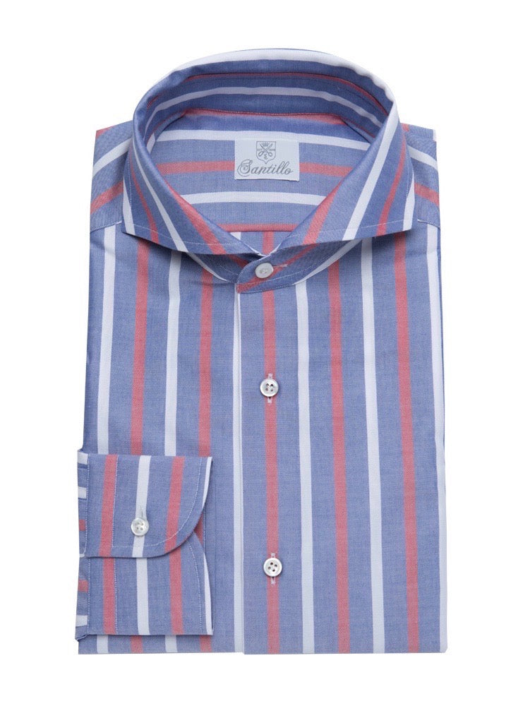 DAILY COLOR CREDIT  red-white stripes oxford cotton shirt