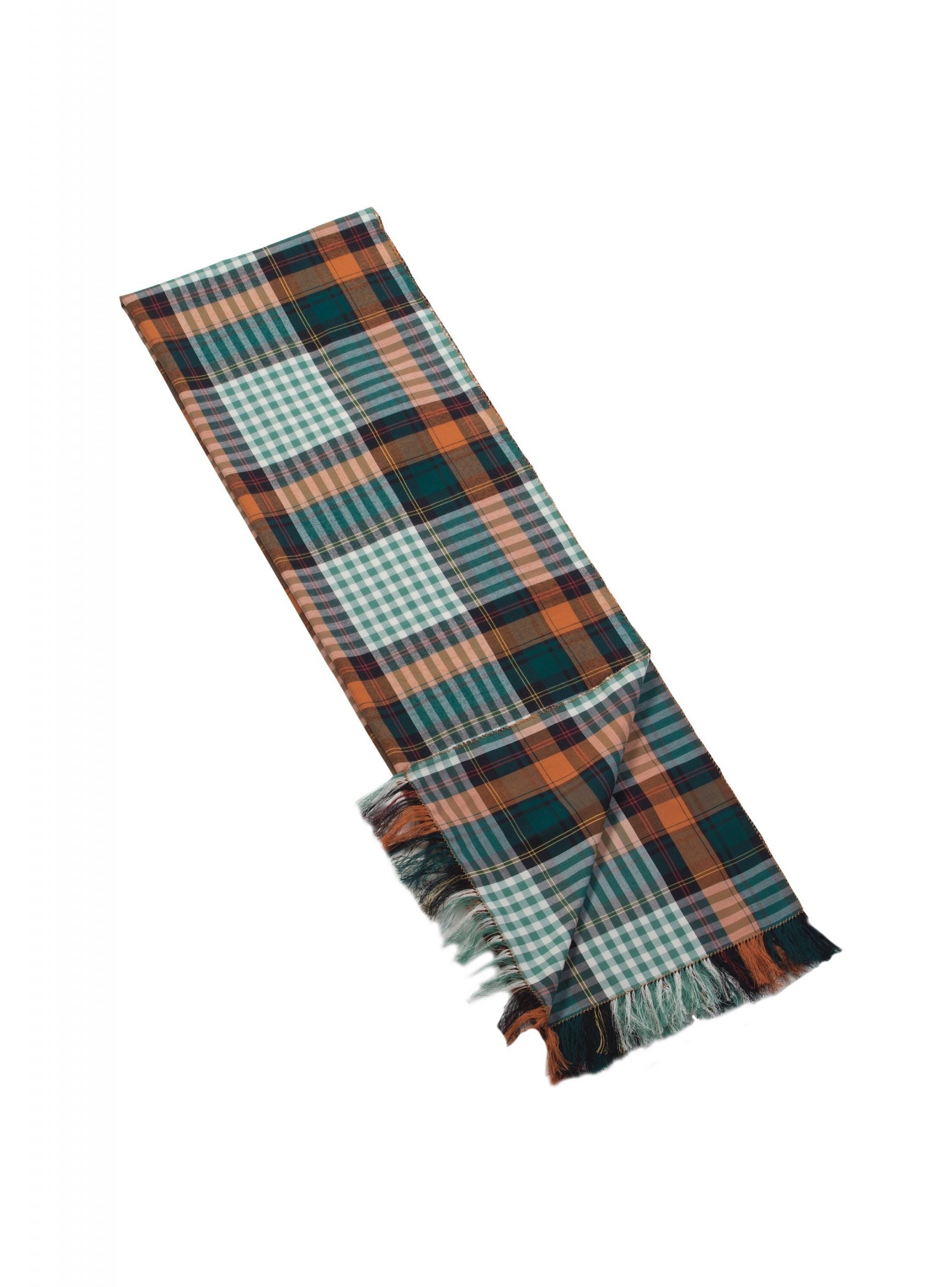 GREEN-orange-white madras flannel scarf
