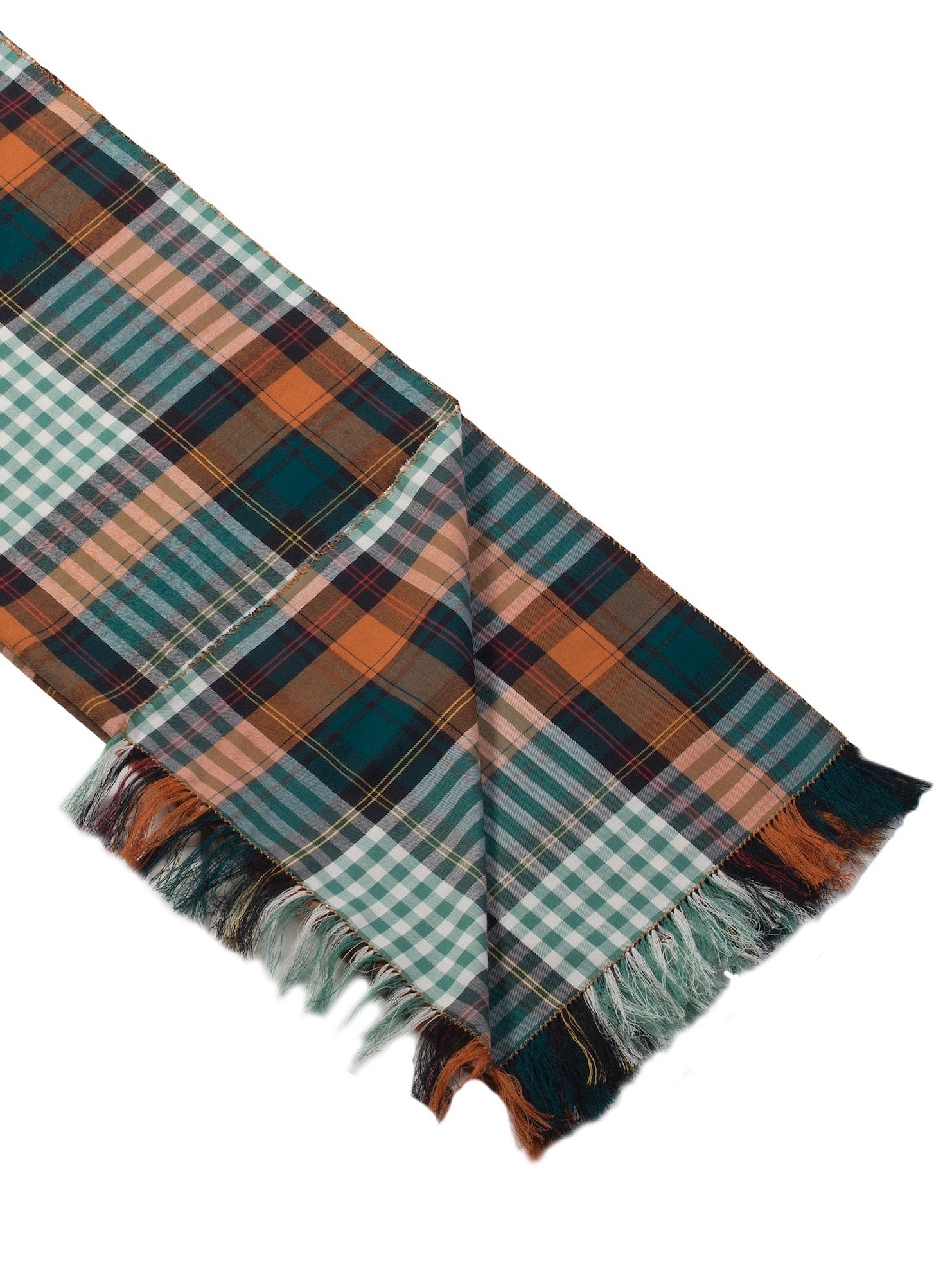 GREEN-orange-white madras flannel scarf