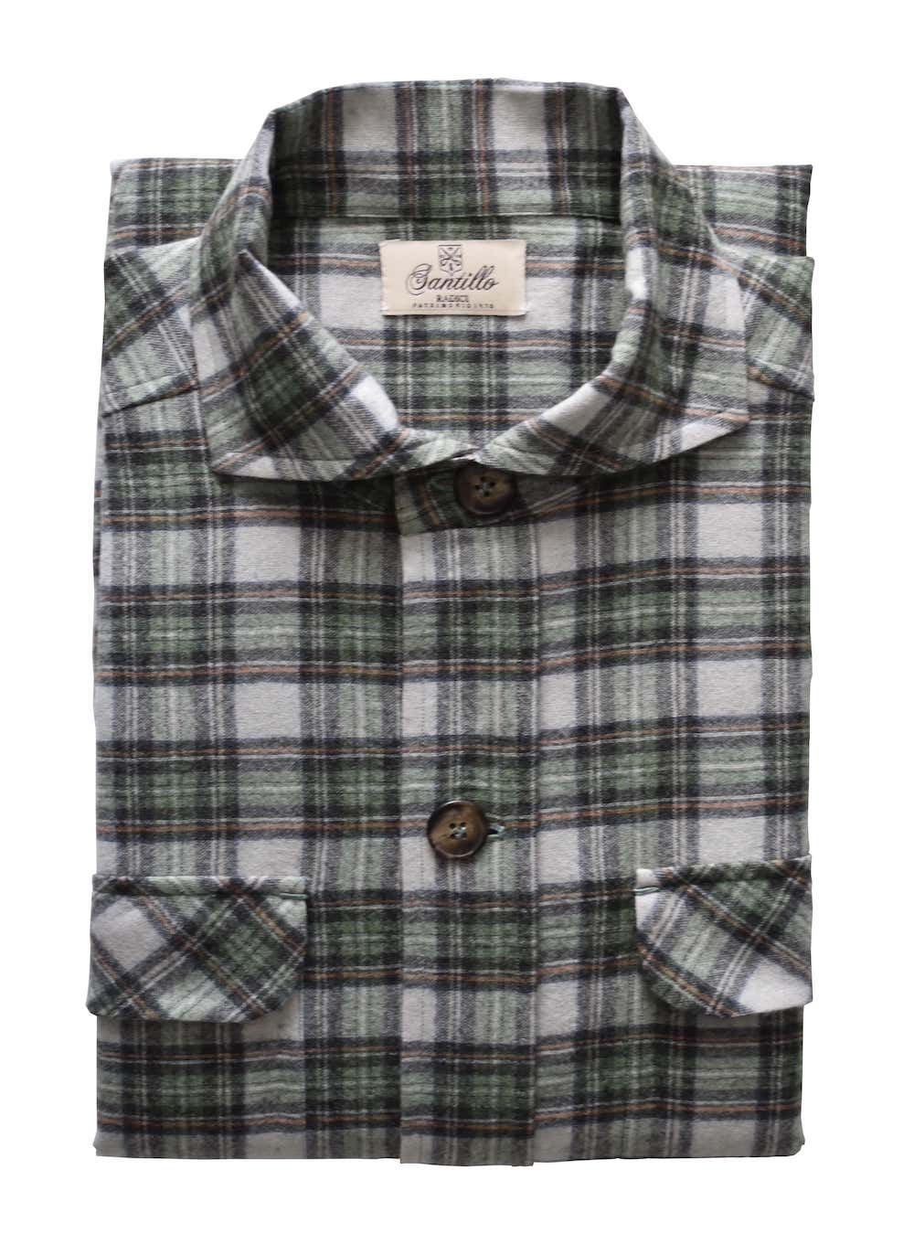 LACEDELLI green/white/orange radici patrimonio1970 Flannel Madras Overshirt