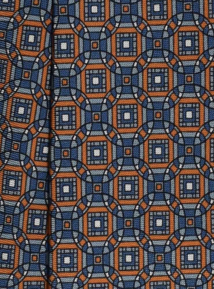 MEDALLION blu/orange silk printed tie