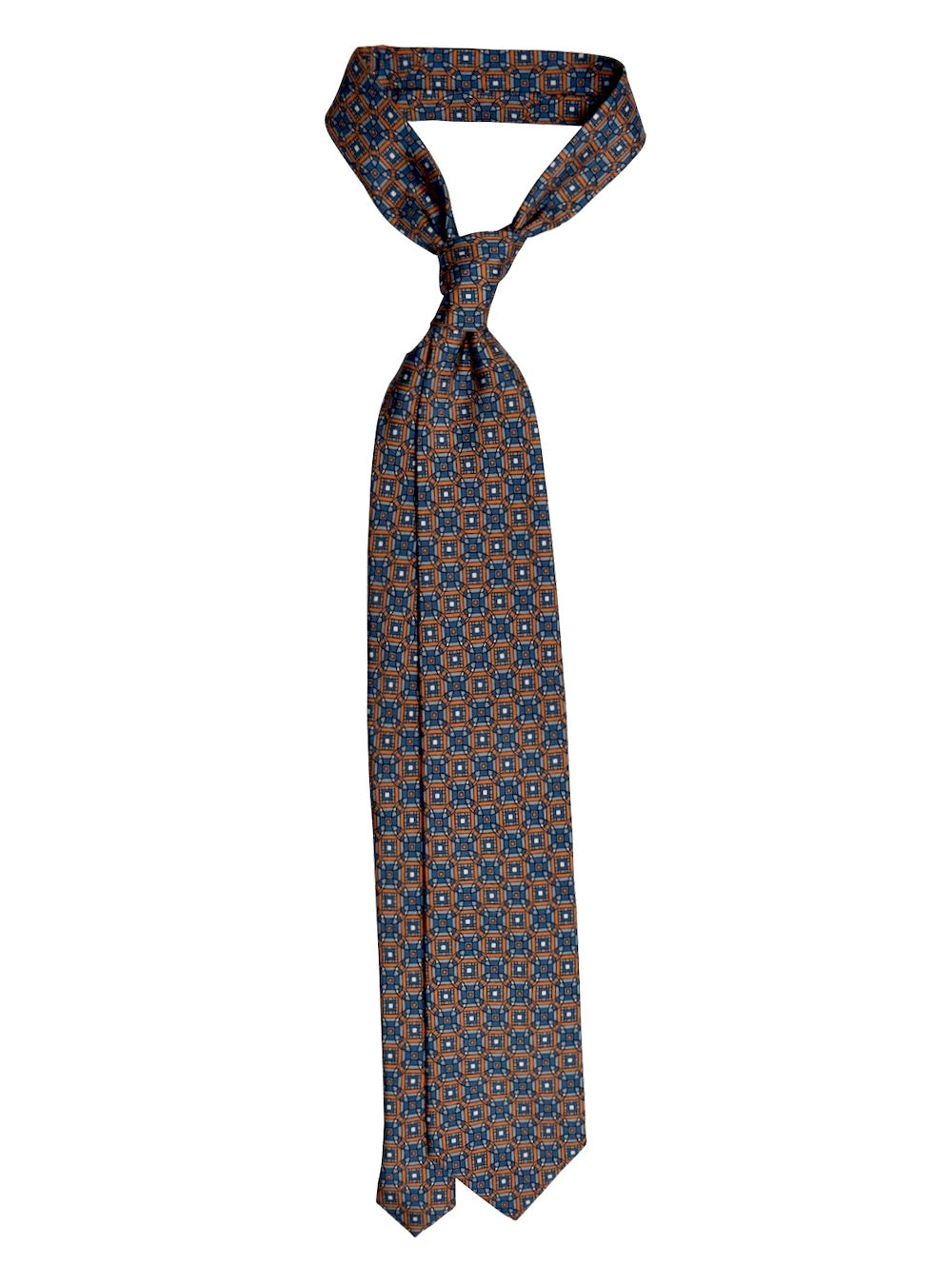 MEDALLION blu/orange silk printed tie