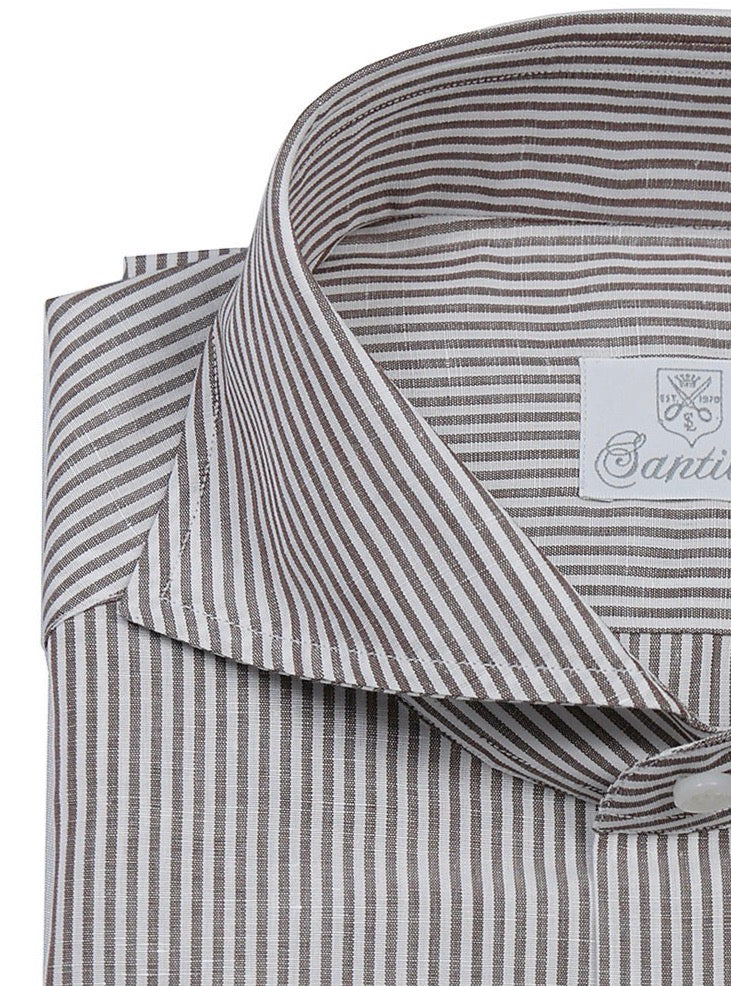 POSILLIPO white/brown striped linen and cotton shirt