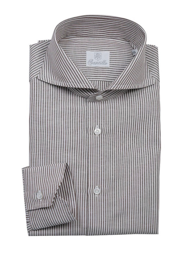 POSILLIPO white/brown striped linen and cotton shirt