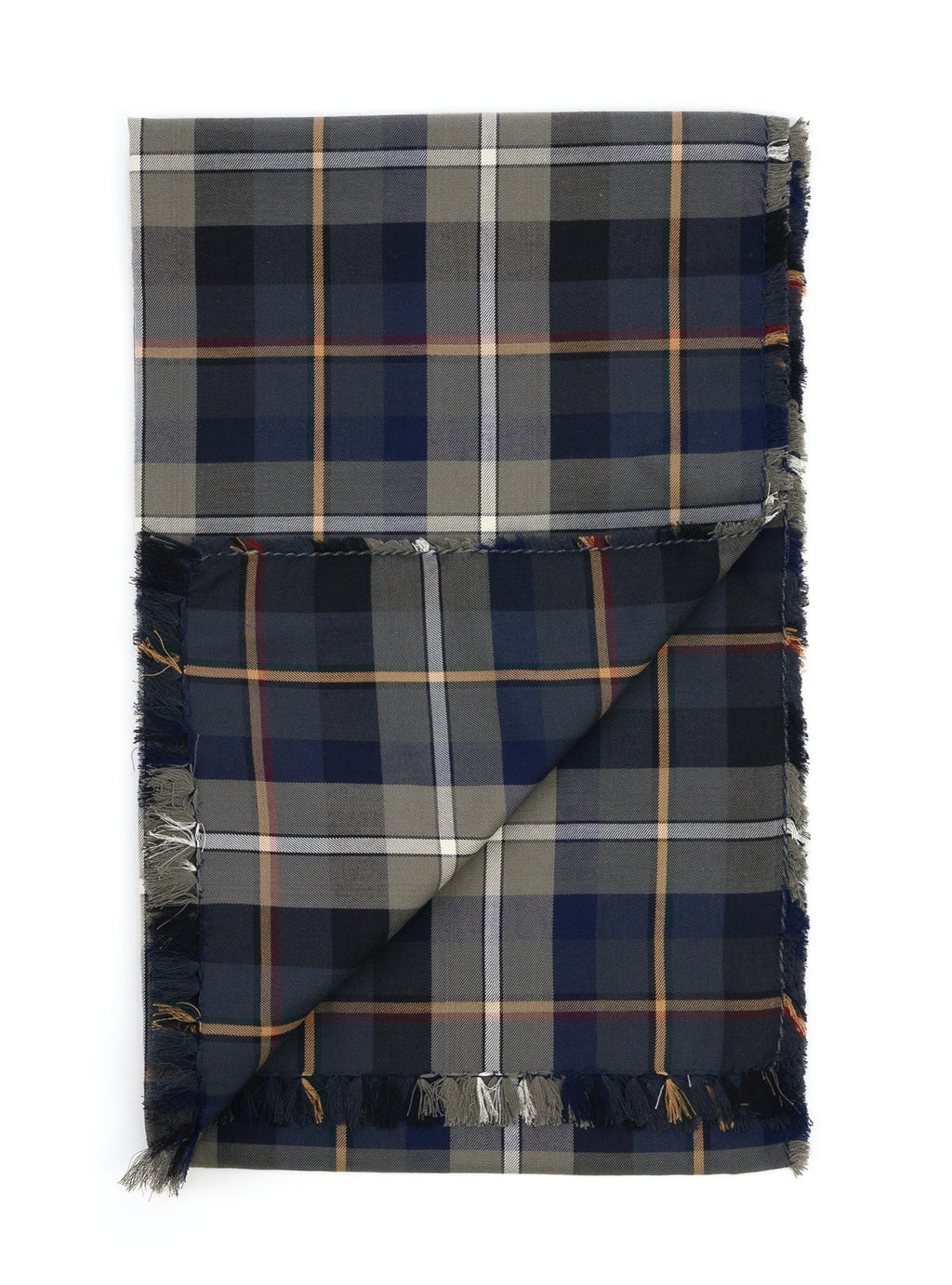 Grey-blue-orange tartan flannel scarf