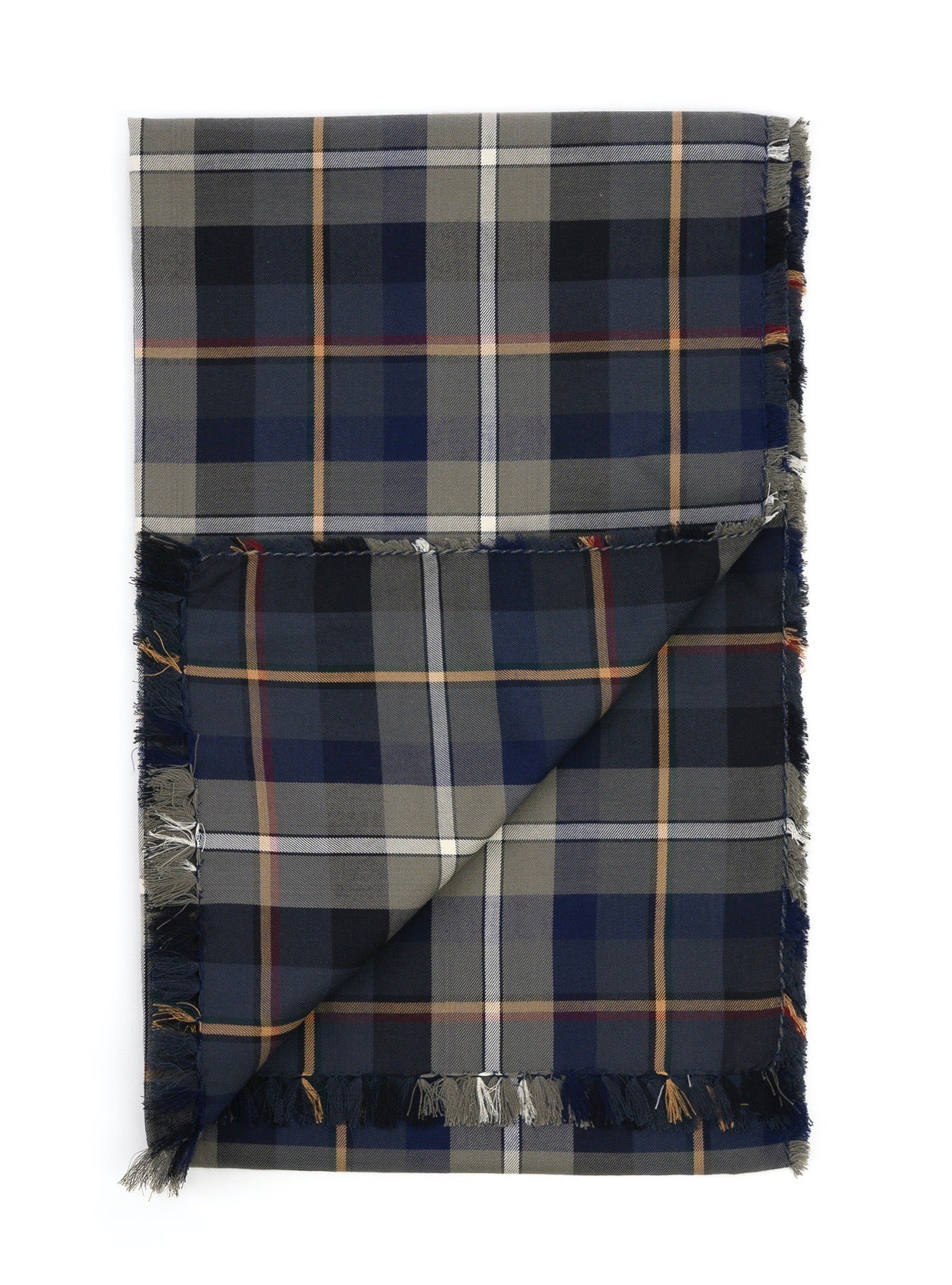 Grey-blue-orange tartan flannel scarf