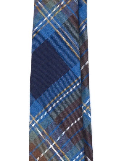 MONTESCURO navy/green/cobalt/brown tartan tweed seven fold tie