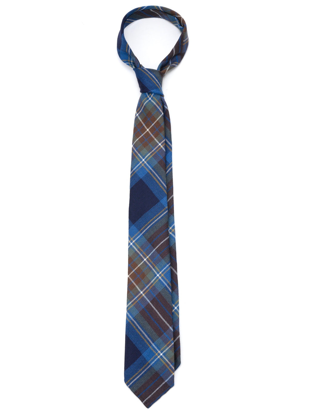 MONTESCURO navy/green/cobalt/brown tartan tweed seven fold tie