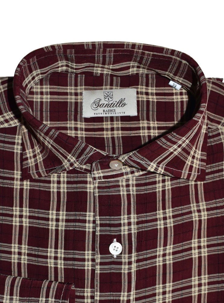 CAPO BARBI vintage burgundy/beige check seersucker radici patrimonio1970
