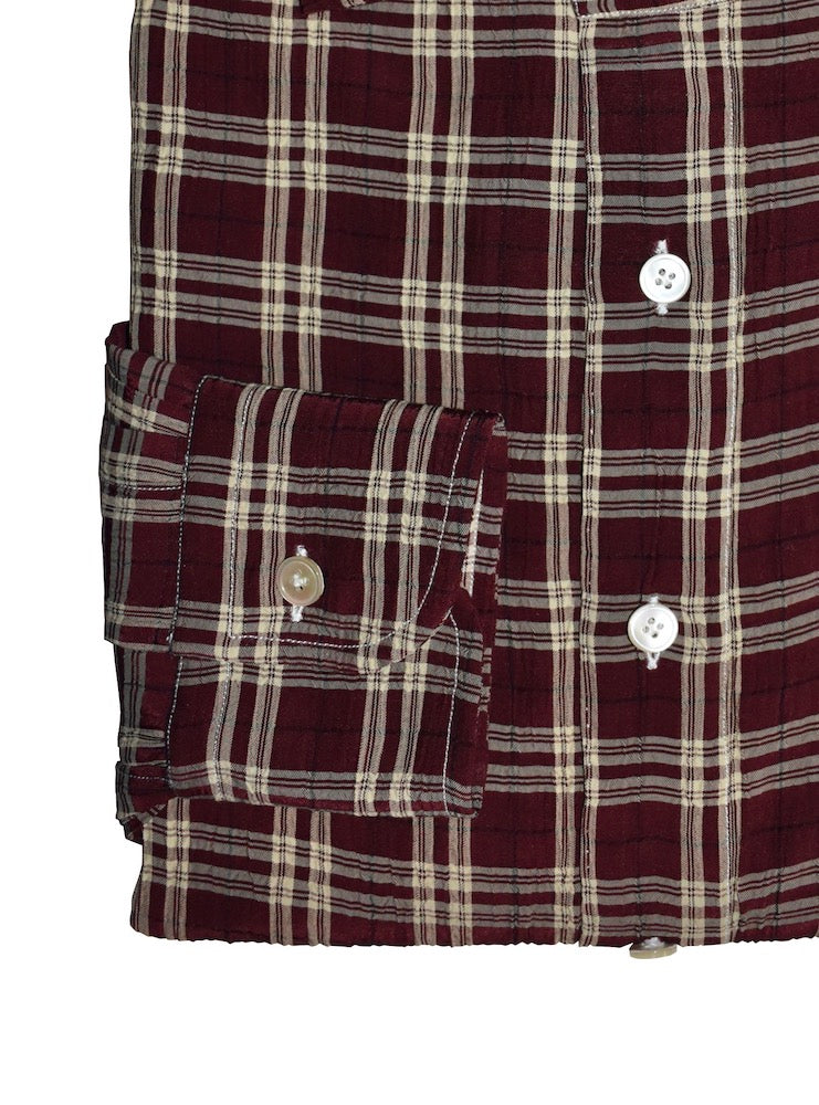 CAPO BARBI vintage burgundy/beige check seersucker radici patrimonio1970