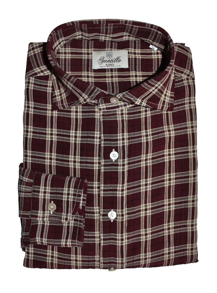 CAPO BARBI vintage burgundy/beige check seersucker radici patrimonio1970