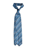 STRIPED azure/bronze/black herringbone woven silk tie