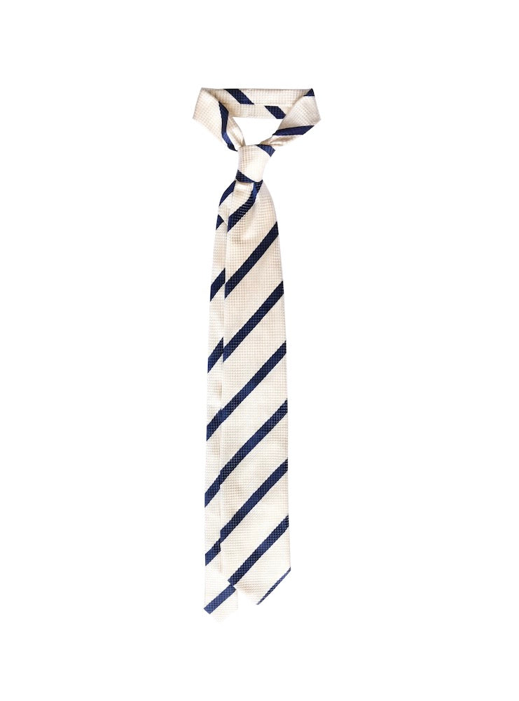 STRIPED ivory/blu silk tie