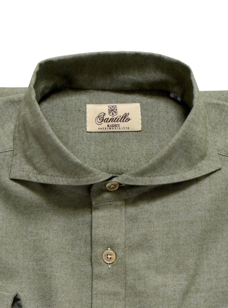 STILARO sage flannel radici patrimonio1970 half-placket shirt