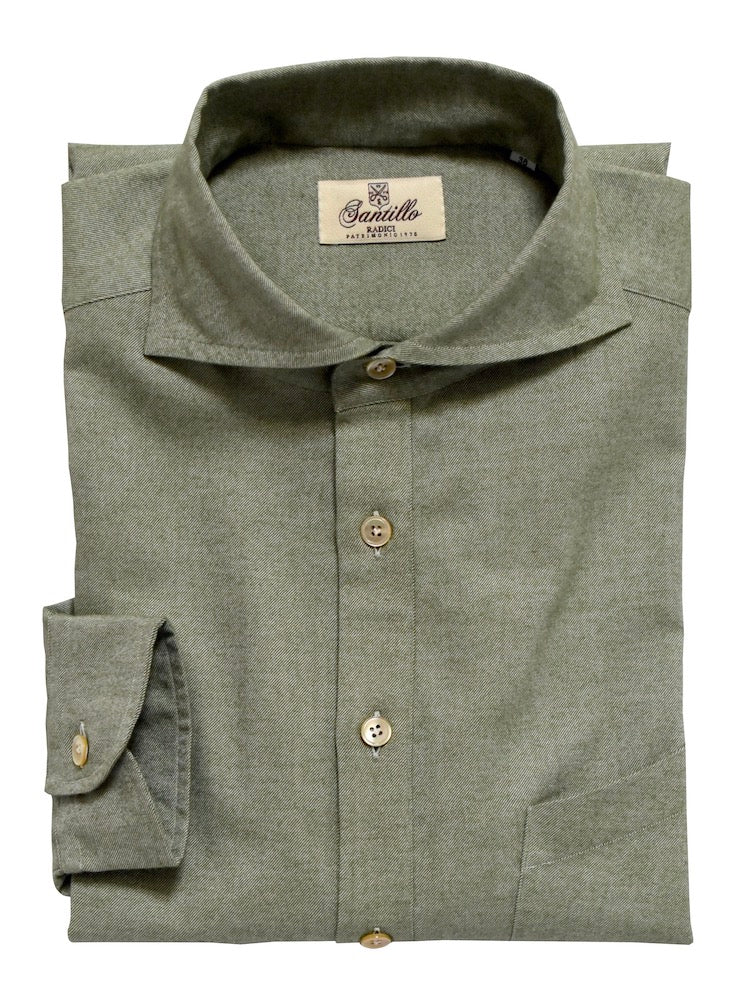 STILARO sage flannel radici patrimonio1970 half-placket shirt