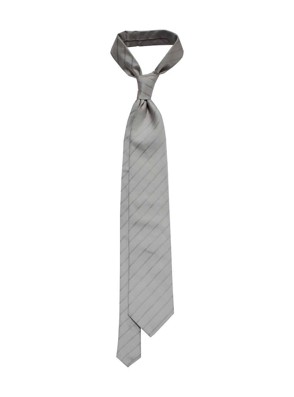STRIPED pale grey silk tie