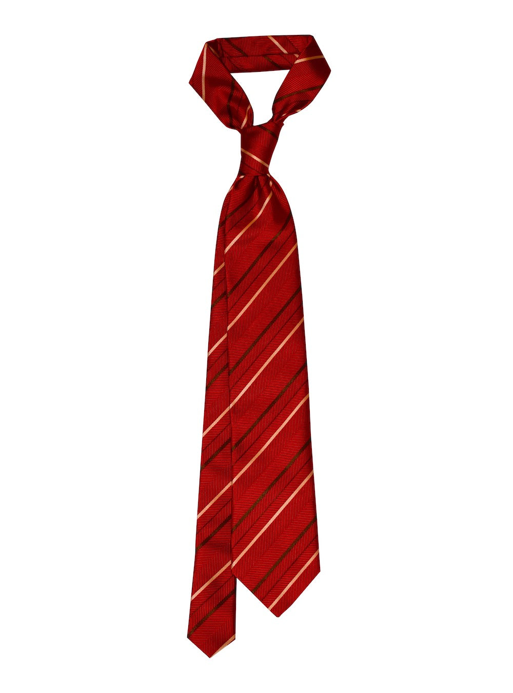 STRIPED red/bronze/burgundy herringbone woven silk tie (Copia)
